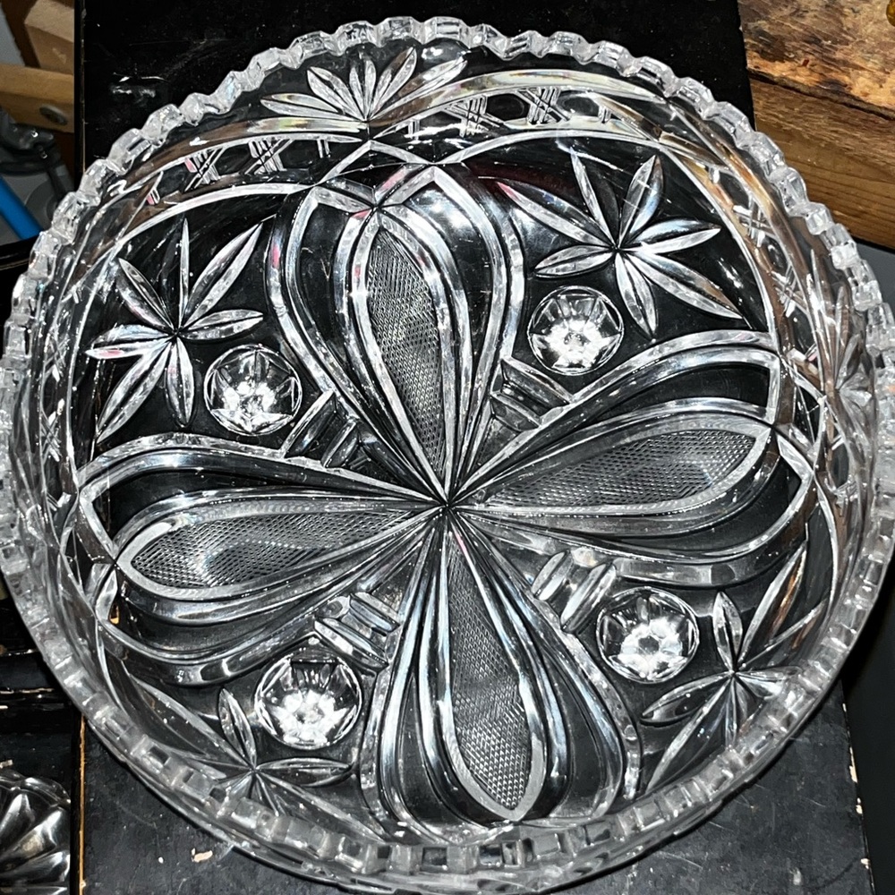 Heavy Bohemian-Czech Cut Crystal Legged Frosted Decorative Bowl
